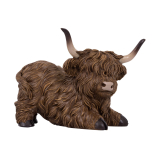 Rustic Meadow Highland Cow Sitting Statue
