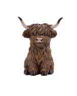 Rustic Meadow Highland Cow Sitting Statue