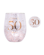Celebration 50th Glitter Stemless Glass & Badge Set